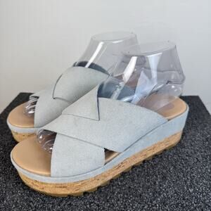 SOREL Women’s Cameron Flatform Mule Sandal In A Light Blue Suede Material Size 7